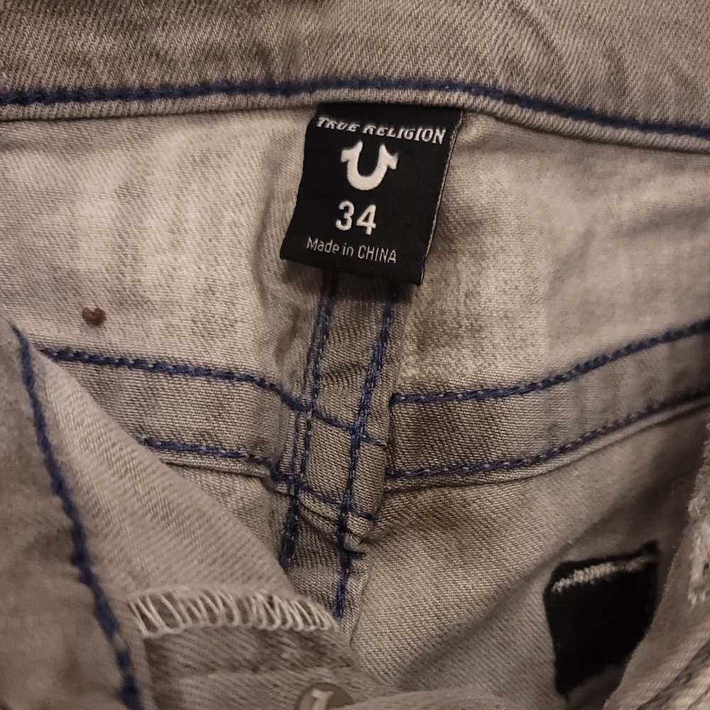 True Religion Light Gray Patchwork Skinny Jeans 34x30 - Picture 5 of 6